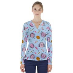 Hedgehogs Artists V-neck Long Sleeve Top by SychEva