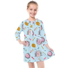 Hedgehogs Artists Kids  Quarter Sleeve Shirt Dress by SychEva