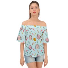 Hedgehogs Artists Off Shoulder Short Sleeve Top by SychEva