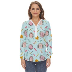 Hedgehogs Artists Zip Up Long Sleeve Blouse