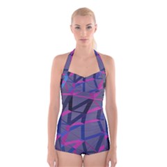 3d Lovely Geo Lines Boyleg Halter Swimsuit  by Uniqued