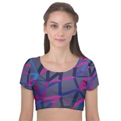 3d Lovely Geo Lines Velvet Short Sleeve Crop Top  by Uniqued