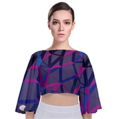 3d Lovely Geo Lines Tie Back Butterfly Sleeve Chiffon Top by Uniqued