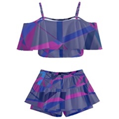 3d Lovely Geo Lines Kids  Off Shoulder Skirt Bikini by Uniqued