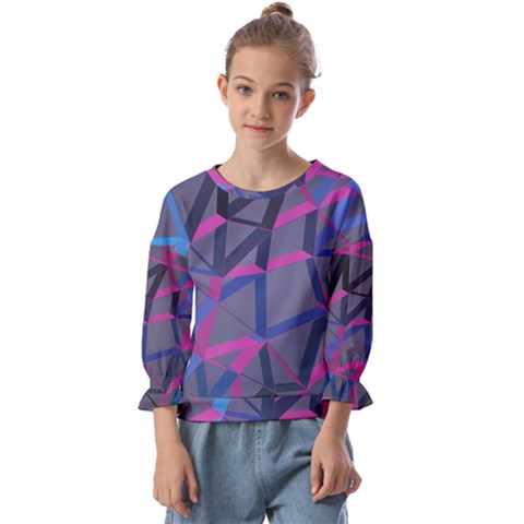 3d Lovely Geo Lines Kids  Cuff Sleeve Top by Uniqued