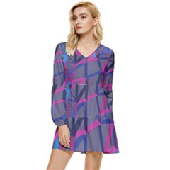 3d Lovely Geo Lines Tiered Long Sleeve Mini Dress by Uniqued