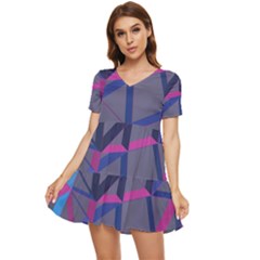 3d Lovely Geo Lines Tiered Short Sleeve Mini Dress by Uniqued