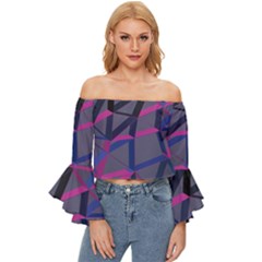 3d Lovely Geo Lines Off Shoulder Flutter Bell Sleeve Top