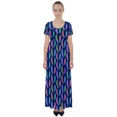 Colorful Feathers High Waist Short Sleeve Maxi Dress by SychEva