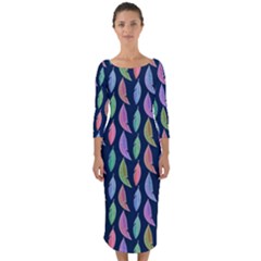 Colorful Feathers Quarter Sleeve Midi Bodycon Dress by SychEva