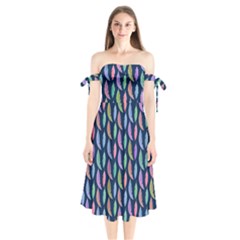 Colorful Feathers Shoulder Tie Bardot Midi Dress by SychEva