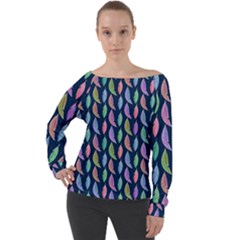 Colorful Feathers Off Shoulder Long Sleeve Velour Top by SychEva