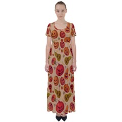 Pumpkin Muzzles High Waist Short Sleeve Maxi Dress by SychEva