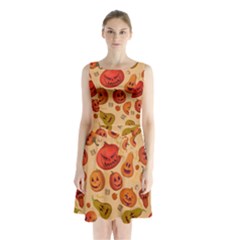 Pumpkin Muzzles Sleeveless Waist Tie Chiffon Dress by SychEva