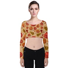 Pumpkin Muzzles Velvet Long Sleeve Crop Top by SychEva