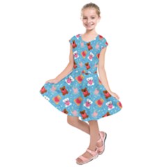 Cute Cats And Bears Kids  Short Sleeve Dress by SychEva