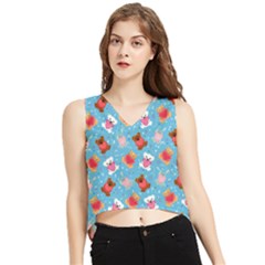 Cute Cats And Bears V-neck Cropped Tank Top by SychEva