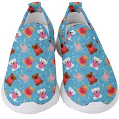 Cute Cats And Bears Kids  Slip On Sneakers by SychEva