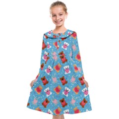 Cute Cats And Bears Kids  Midi Sailor Dress by SychEva