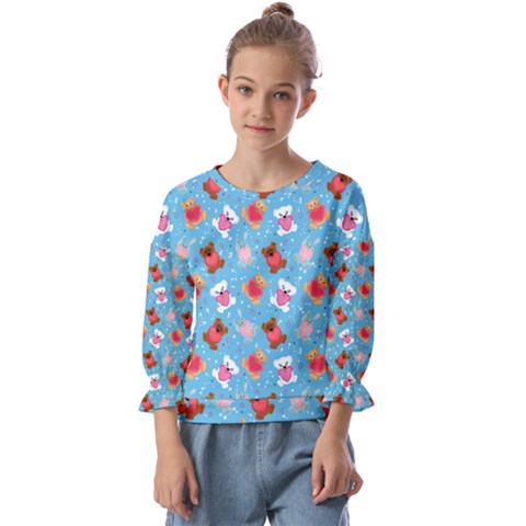 Cute Cats And Bears Kids  Cuff Sleeve Top by SychEva