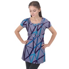 3d Lovely Geo Lines 2 Puff Sleeve Tunic Top by Uniqued