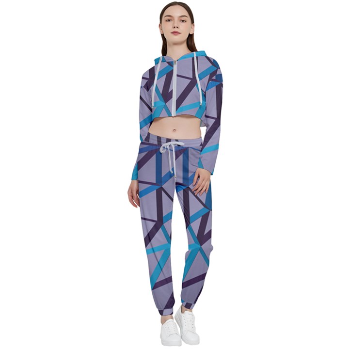 3d Lovely Geo Lines 2 Cropped Zip Up Lounge Set