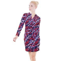 3d Lovely Geo Lines Vii Button Long Sleeve Dress by Uniqued