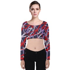 3d Lovely Geo Lines Vii Velvet Long Sleeve Crop Top by Uniqued