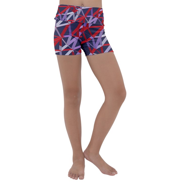 3d Lovely Geo Lines Vii Kids  Lightweight Velour Yoga Shorts