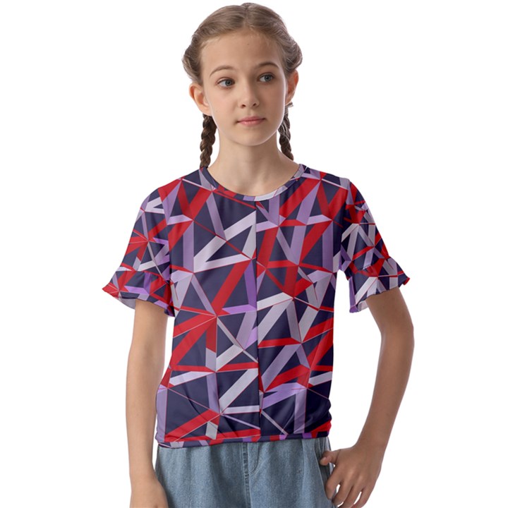 3d Lovely Geo Lines Vii Kids  Cuff Sleeve Scrunch Bottom Tee