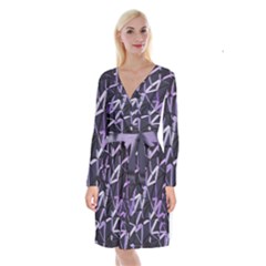 3d Lovely Geo Lines Vi Long Sleeve Velvet Front Wrap Dress by Uniqued