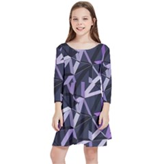 3d Lovely Geo Lines Vi Kids  Quarter Sleeve Skater Dress by Uniqued