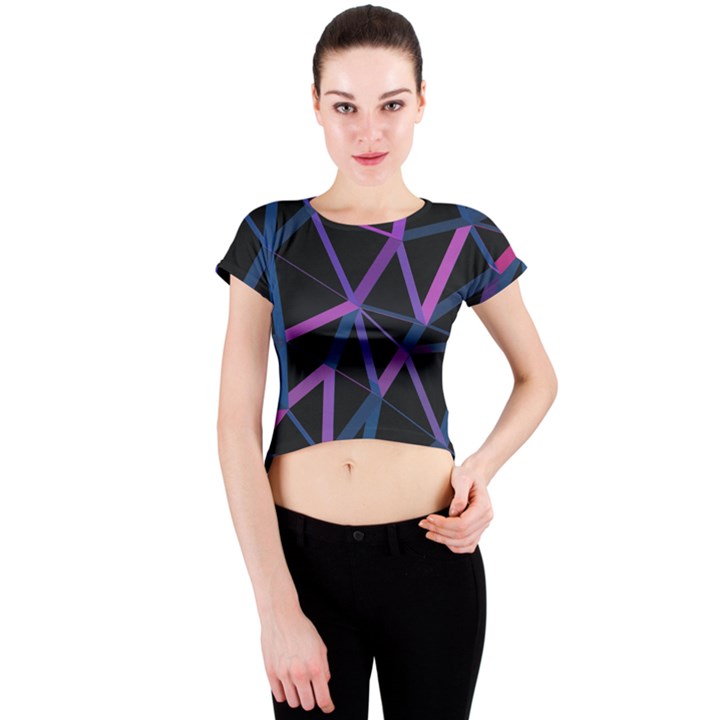 3d Lovely Geo Lines  V Crew Neck Crop Top