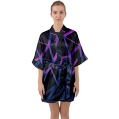 3d Lovely Geo Lines  V Half Sleeve Satin Kimono  by Uniqued