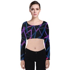 3d Lovely Geo Lines  V Velvet Long Sleeve Crop Top by Uniqued