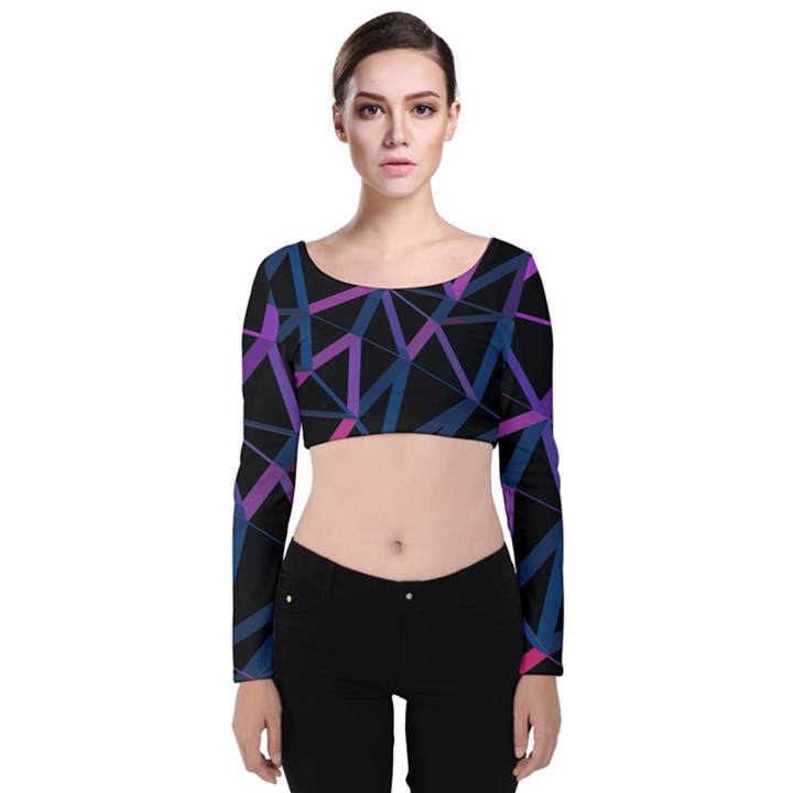 3d Lovely Geo Lines  V Velvet Long Sleeve Crop Top