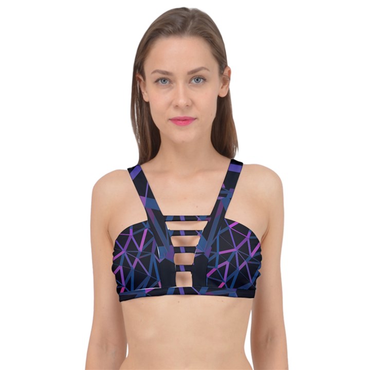 3d Lovely Geo Lines  V Cage Up Bikini Top