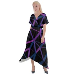 3d Lovely Geo Lines  V Cross Front Sharkbite Hem Maxi Dress by Uniqued