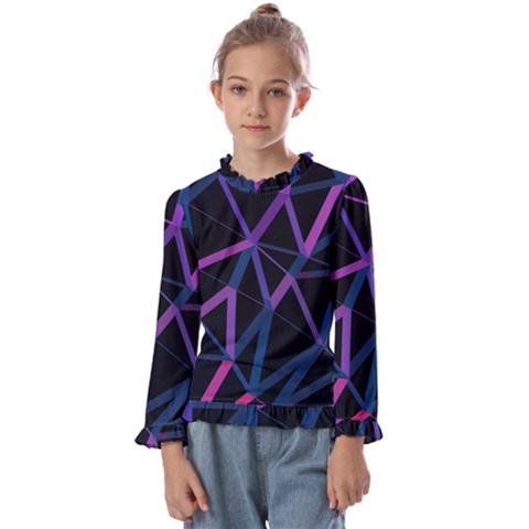 3d Lovely Geo Lines  V Kids  Frill Detail Tee by Uniqued