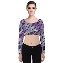 3d Lovely Geo Lines  Iv Velvet Long Sleeve Crop Top by Uniqued