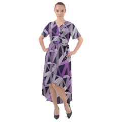 3d Lovely Geo Lines  Iv Front Wrap High Low Dress by Uniqued