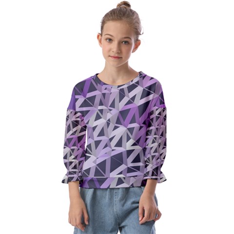 3d Lovely Geo Lines  Iv Kids  Cuff Sleeve Top by Uniqued