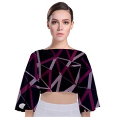 3d Lovely Geo Lines Iii Tie Back Butterfly Sleeve Chiffon Top