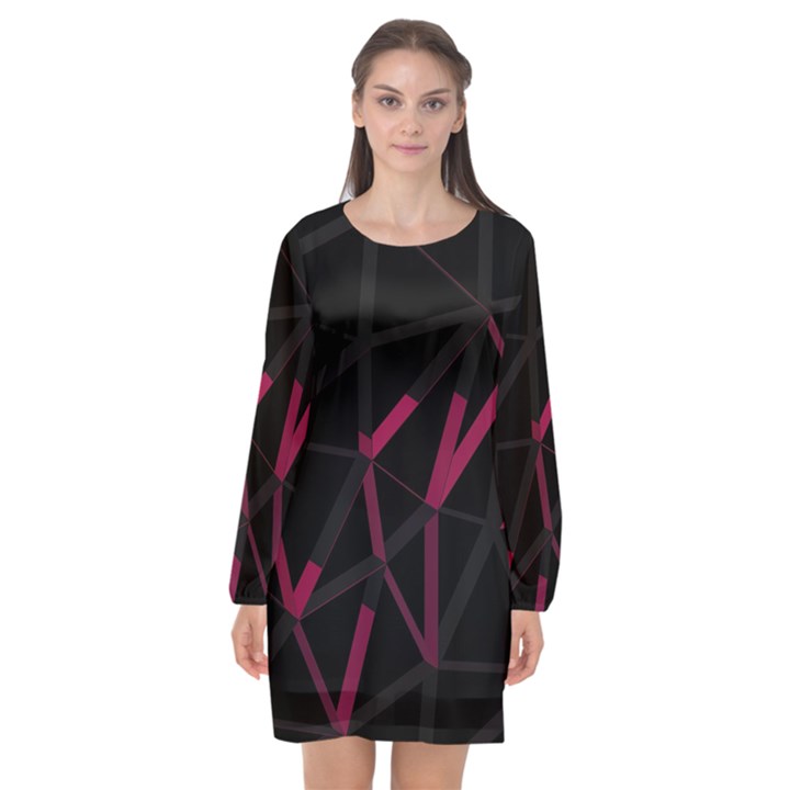 3D Lovely GEO Lines VIII Long Sleeve Chiffon Shift Dress 