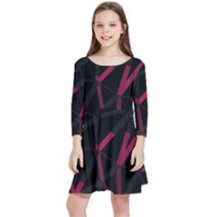 3d Lovely Geo Lines Viii Kids  Quarter Sleeve Skater Dress