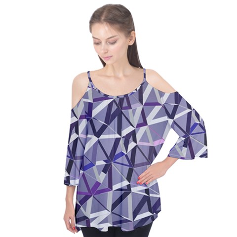 3d Lovely Geo Lines Ix Flutter Sleeve Tee  by Uniqued