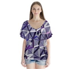 3d Lovely Geo Lines Ix V-neck Flutter Sleeve Top by Uniqued