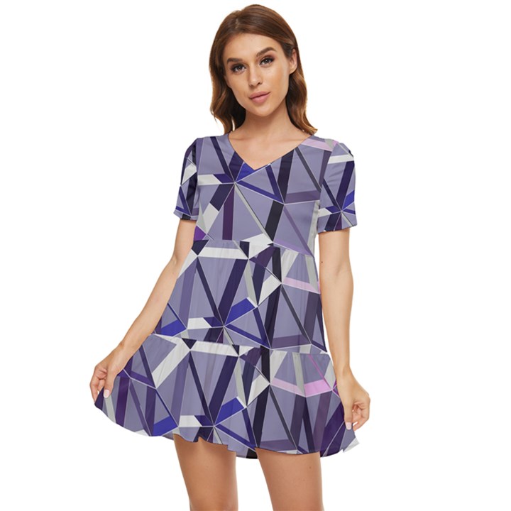 3D Lovely GEO Lines IX Tiered Short Sleeve Mini Dress