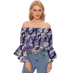 3d Lovely Geo Lines Ix Off Shoulder Flutter Bell Sleeve Top