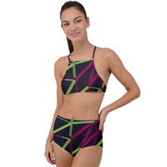 3d Lovely Geo Lines X High Waist Tankini Set by Uniqued